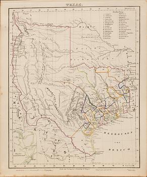 MAP OVER "Texas",  Druck u Verlag v. C. Flemming in Glogan, ca  1854.