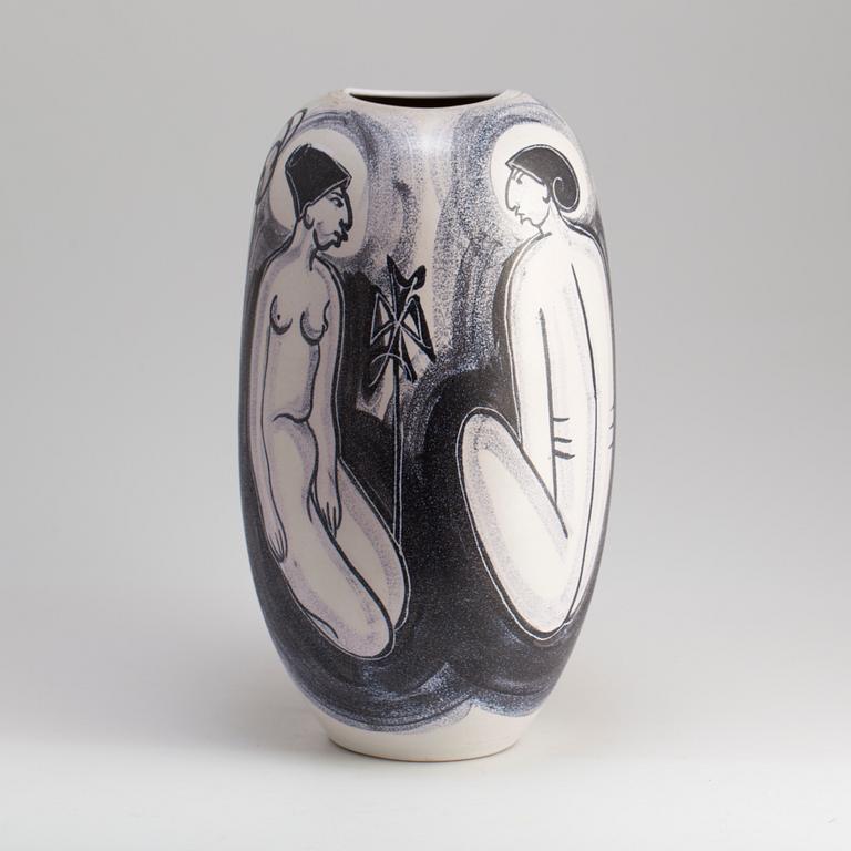 a mid 20th century earthenware floor vase designed by Mette Doller for Andersson och Johansson i Höganäs.