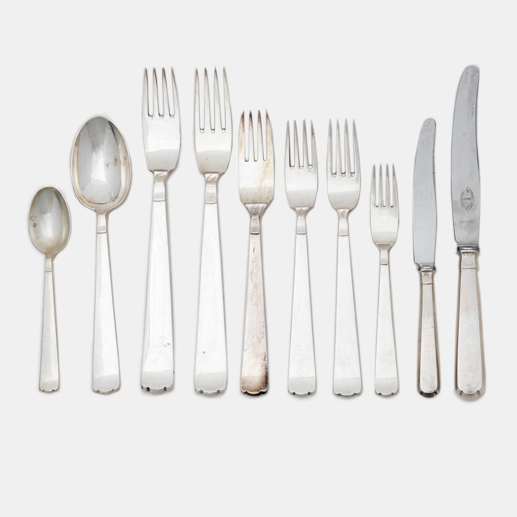 Bestickuppsättning, 86 delar, silver, stämplar K Anderson, Stockholm, bl a 1953.