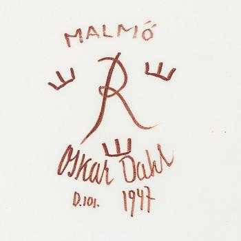 RÖRSTRAND, a set of 4 stoneware dishes, Carl-Harry Stålhane, Oskar Dahl, Sylvia Leuchovius, Sweden mid 20th century.