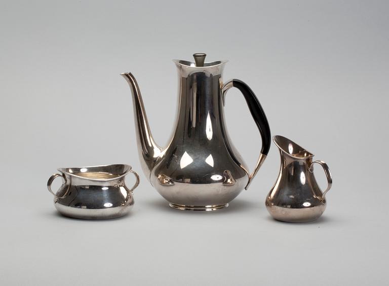 KAFFESERVIS, 3 delar, Hans Bunde för Cohr, silver, ca 860 g.