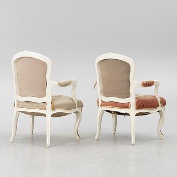 Karmstolar, ett par, 1800-talets slut, Rokokostil.