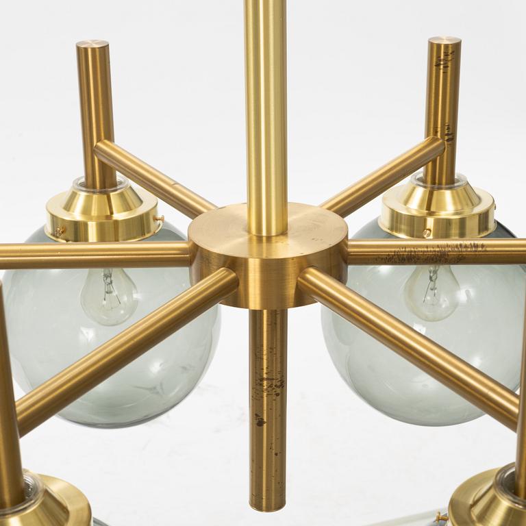 A brass and glass ceiling light, Luxus, later part of the 20th Century.