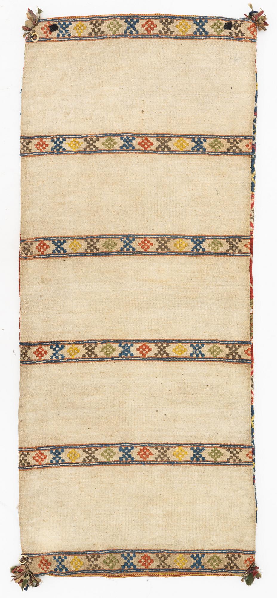 A flat weave carrgie cushion, Järrestad district, c 112 x 48 cm, mid 19th century.