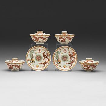 67. A set of four famille rose bowls with covers and two dishes, Qing dynasty, with Guangxu mark and period (1874-1908).