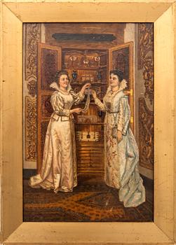 Eugene Meeks, Renaissance Interior with Two Women by a Jewelry Cabinet.
