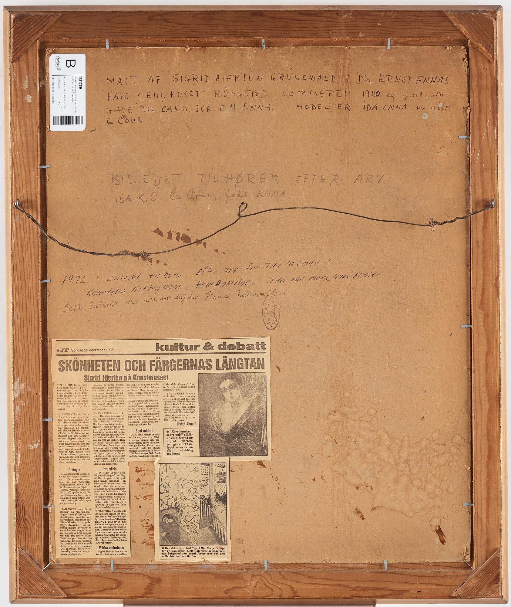 Sigrid Hjertén, Porträtt av Ida la Cour, född Enna.