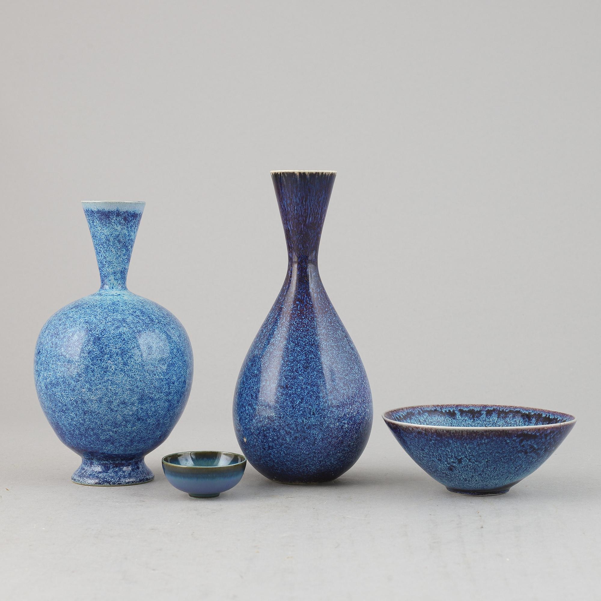 Sven Wejsfelt, a set of two stoneware vases, a bowl and a miniature bowl from Gustavsbergs studio.