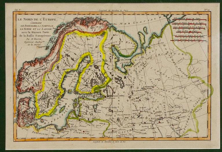 KARTA OCH GRAVYR, M. Bonne, Le nord de l'Europe och Viborg, 1800-tal.