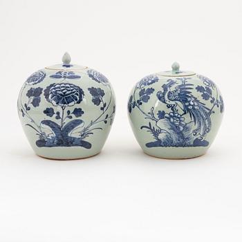 A Chinese a near pair of jars with cover, 20th Century.