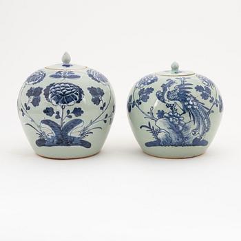 A Chinese a near pair of jars with cover, 20th Century.