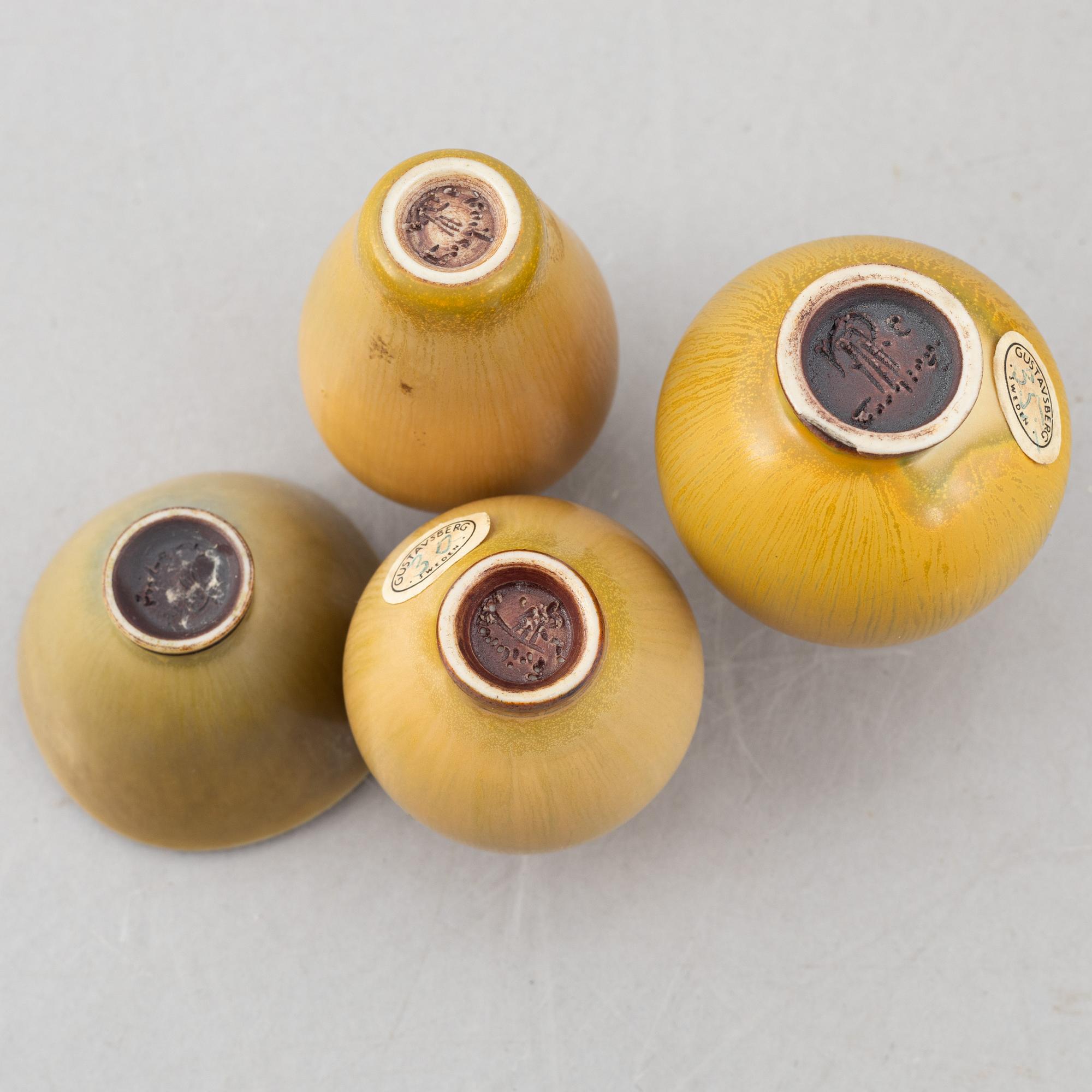 Berndt Friberg, a group of seven miniature stoneware vases and a bowl, Gustavsbergs Studio, 1957-70.