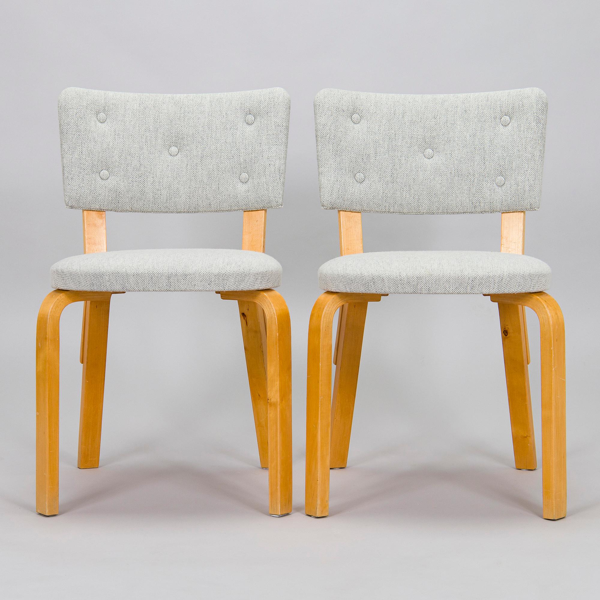 Alvar Aalto, stolar, 6 st, modell 63, O.Y. Huonekalu- ja Rakennustyötehdas A.B. 1900-talets mitt.