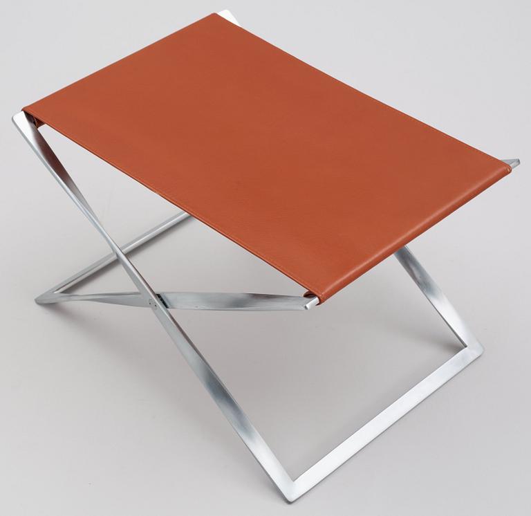 A Poul Kjaerholm 'PK-91' steel and brown leather stool, Fritz Hansen, Denmark.