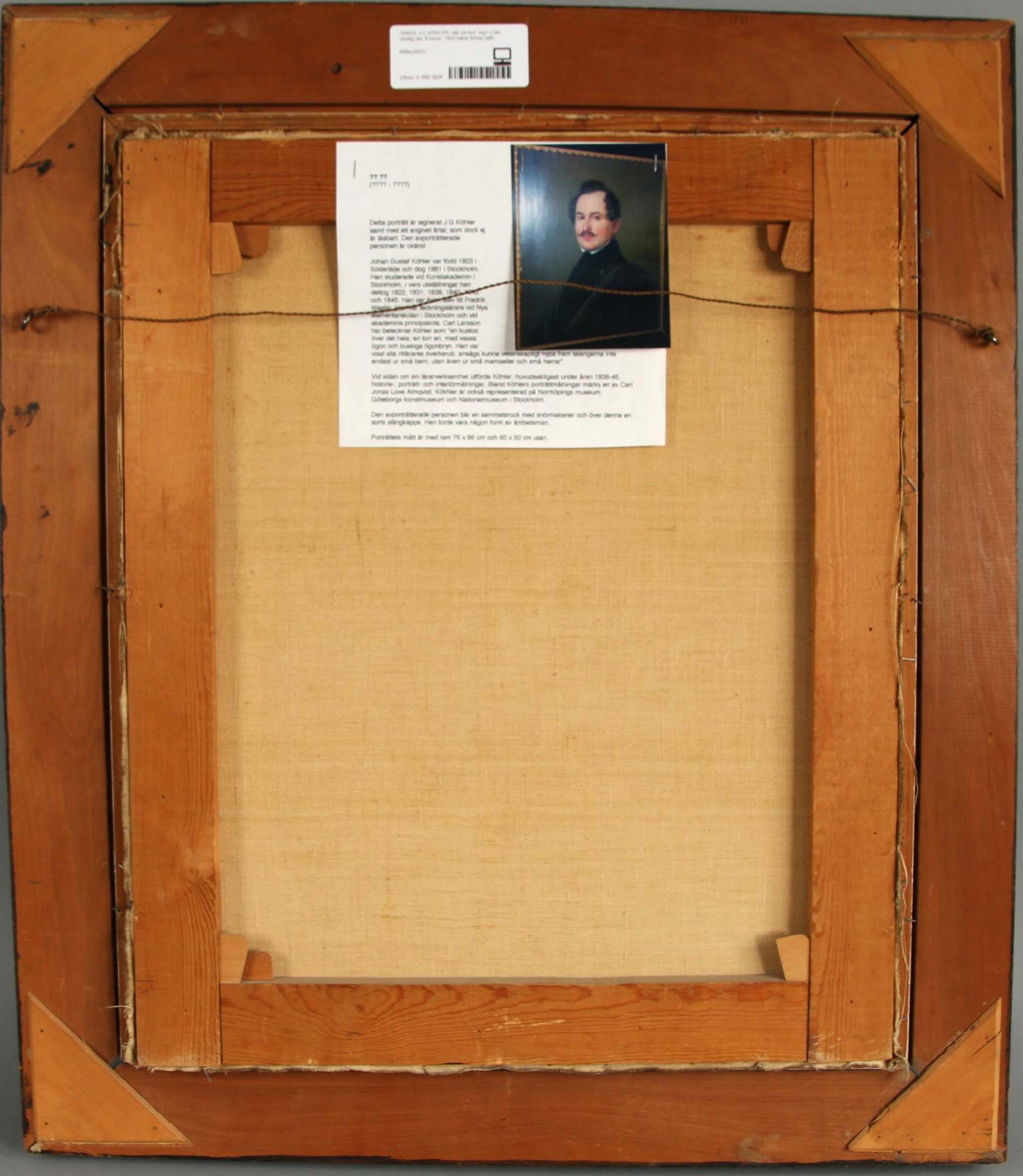 J.C KÖHLER, olja på duk, sign o bär otydlig dat. Empire, 1800-talets första hälft.