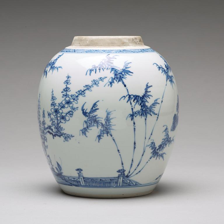 A blue and white jar, Qing dynasty, circa 1700.