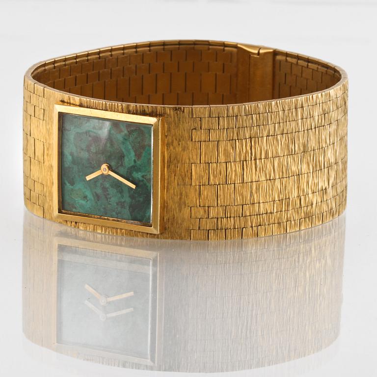 ARMBANDSUR, 14K guld samt malakit, total vikt 71g.