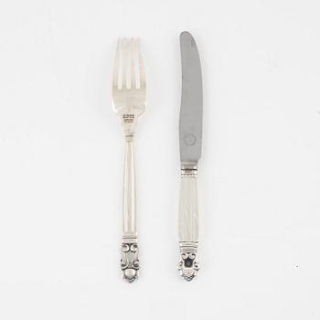 Johan Rodhe, flatware set, 24 pieces, sterling silver, "Konge/Acorn", Georg Jensen, Denmark, post-1945.