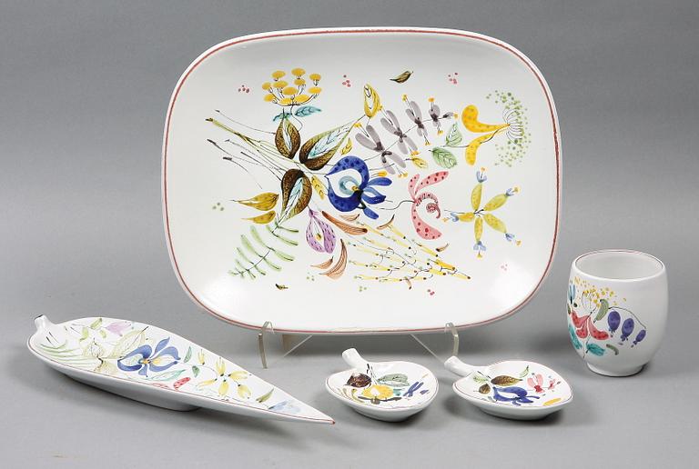 PARTI FAJANS, 5 delar, Stig Lindberg, Gustavsberg, 1940/50-tal.