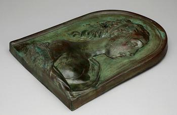 VÄGGPLAKETT, patinerad brons, jugend, 1900-talets början.