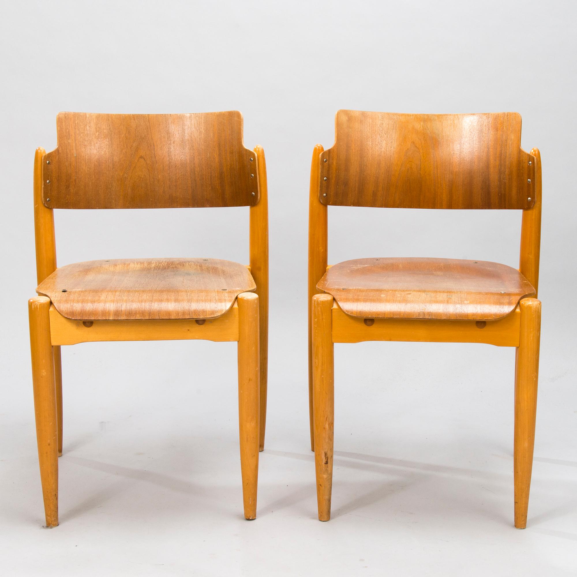 Two mid-20th-century "Wilman" chairs for Wilh. Schauman, Fanerfabrik, Jyväskylä, Finland.