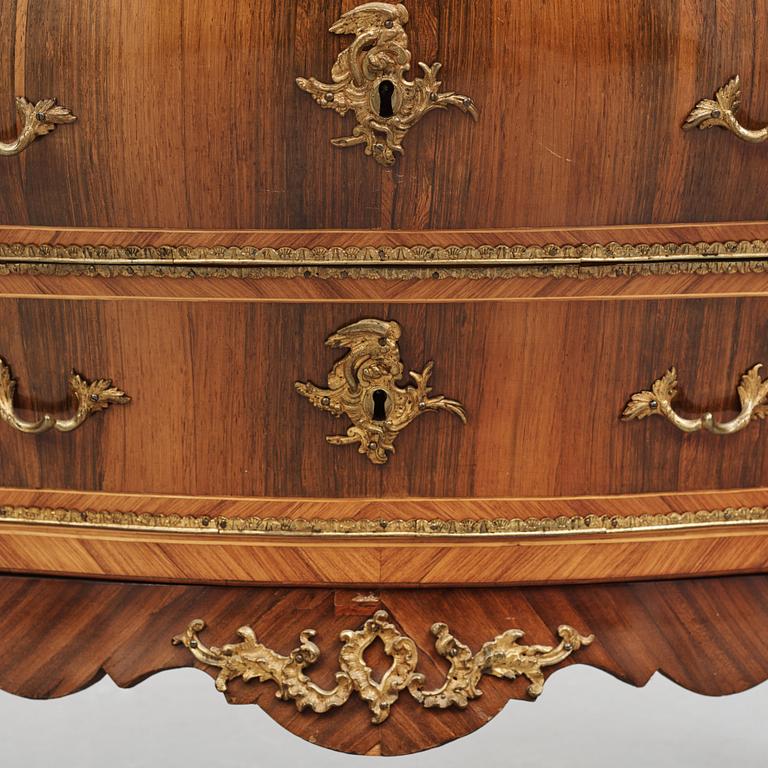 A rococo parquetry and gilt brass-mounted commode possibly by C. Åhman (master in Stockholm 1748-1783).