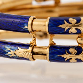 A bracelet in 18K gold with cobalt blue enamel and old-cut diamonds, 19th century.