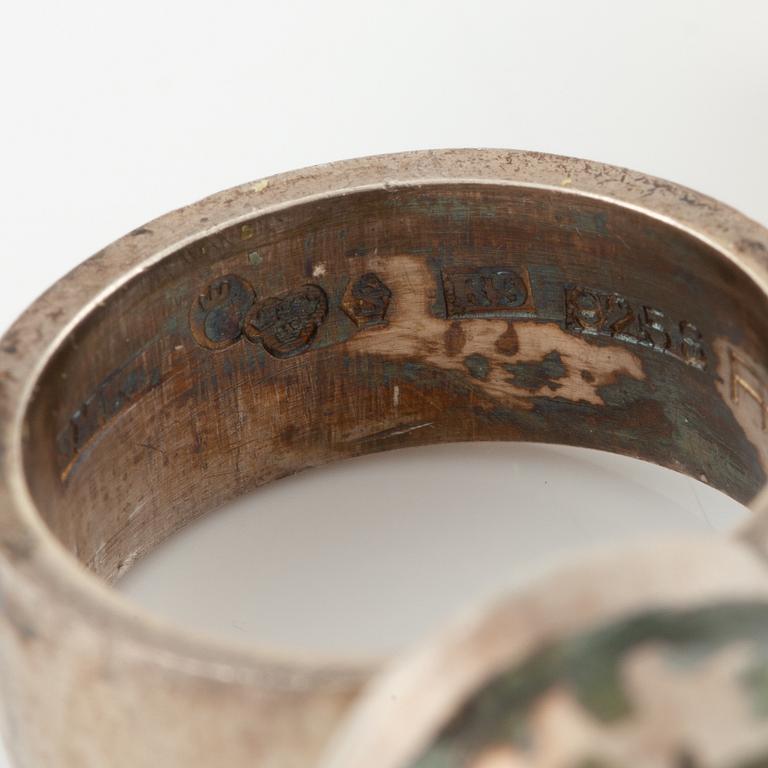 Lars Arby, five rings in sterling silver, Gothenburg 1963, 1966, 1967 and 1972.