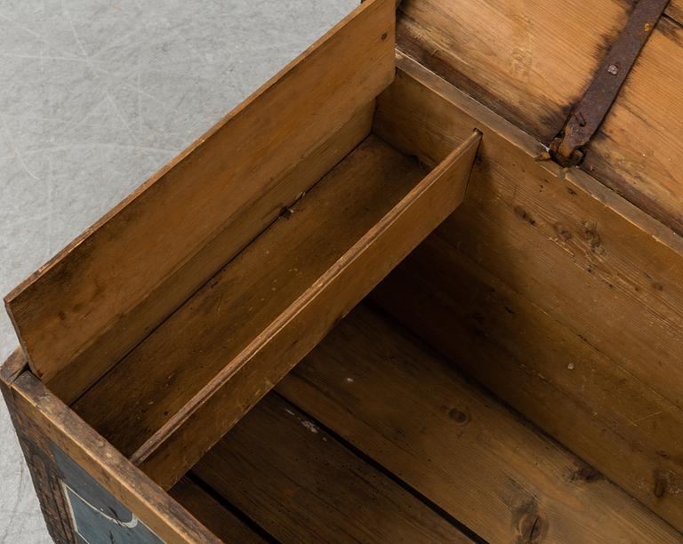 A painted pine chest from Bohuslän, dated 1821.