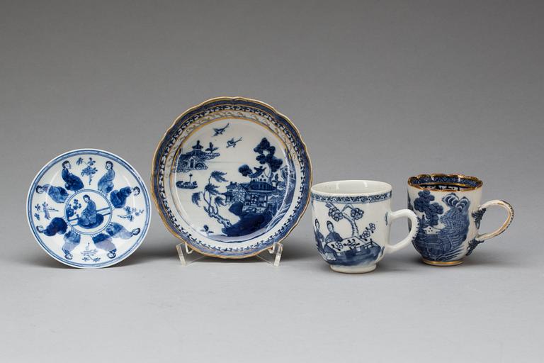 KOPPAR MED FAT, 2 st, porslin, Kina, Kangxi och Qianlong. 1700-tal.