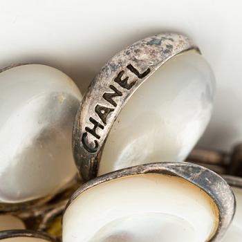 Chanel, earrings, sterling silver and mother-of-pearl. 1980s.