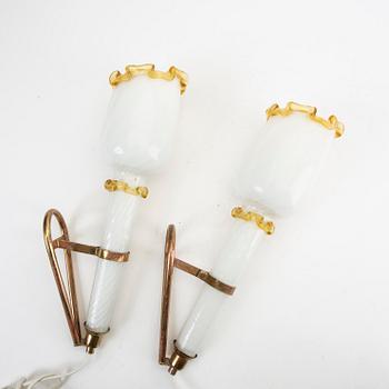 A pair of Murano glass and brass wall scones later part of the 20th century.