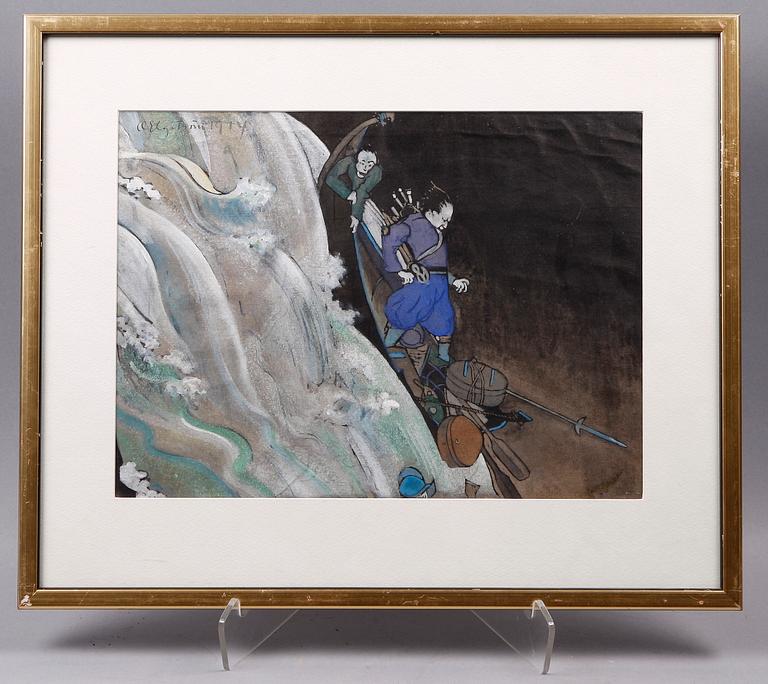 OSSIAN ELGSTRÖM, akvarell/gouache på tyg, sign o dat 1914.