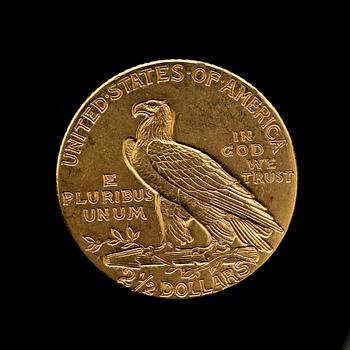 INDIAN DOLLAR, guld, 2 1/2 dollar, USA, 1915. Vikt ca 4 g.