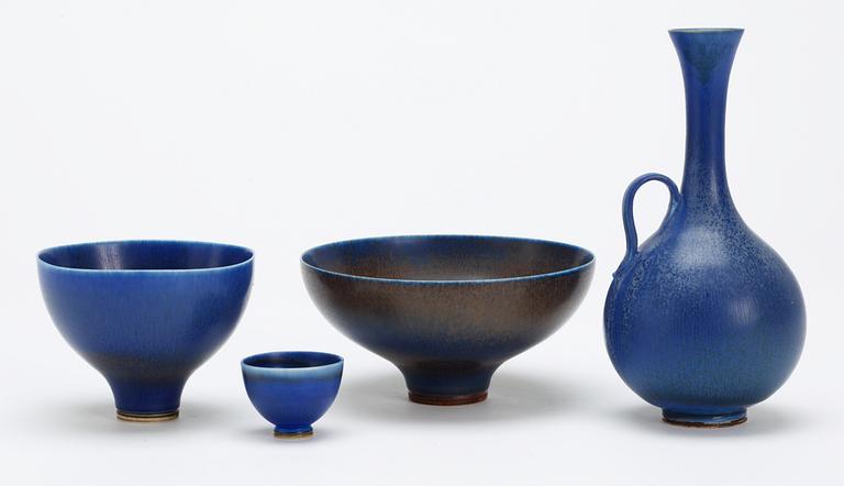 A Berndt Friberg stoneware vase and three bowls, Gustavsberg studio 1940's-50's.