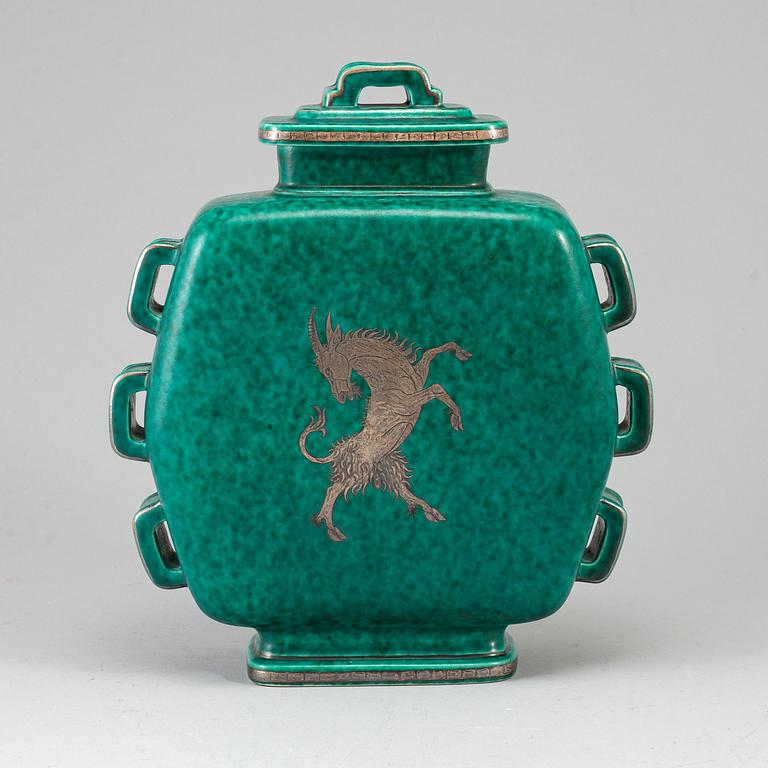 WILHELM KÅGE, a lidded 'Argenta' stoneware jar from Gustavsberg, Sweden.