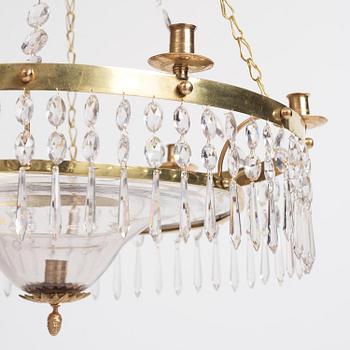 A late Gustavian gilt brass and cut glass seven-light chandelier, late 18th century.