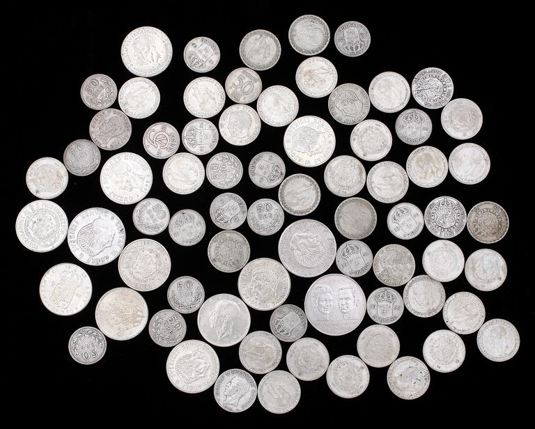 PARTI MYNT, silver, 1912-1966. Tot vikt ca 580 gram.
