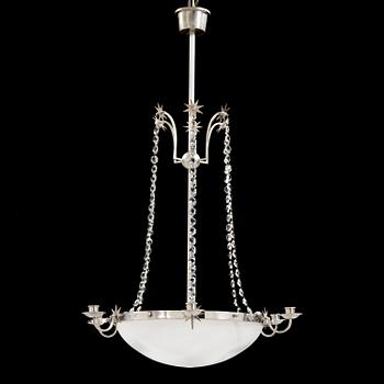 An Elis Bergh silver plated Swedish Grace chandelier, C.G Hallberg, Stockholm 1920-30's.