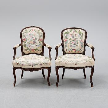 Two mid 18th century French Louis XV armchairs.