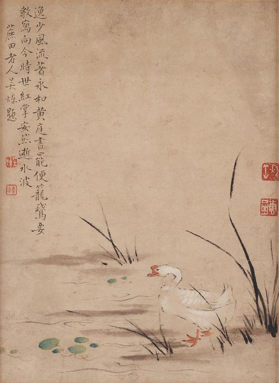 Målning, färg och tusch på papper. Kina, Qingdynastin. Signerad Wu Chao  吴焯, (1676-1733).