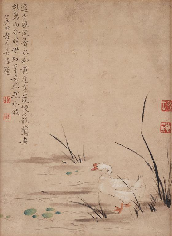 A Chinese painting, ink and colour on paper, Qing dynasty. Signed Wu Chao  吴焯, (1676-1733).