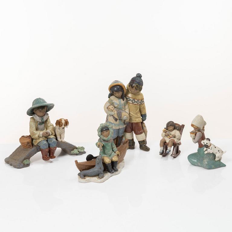 Lladró, five figurines, including "Arctic friends", "Arctic allies", "The old fishing hole", Spain.