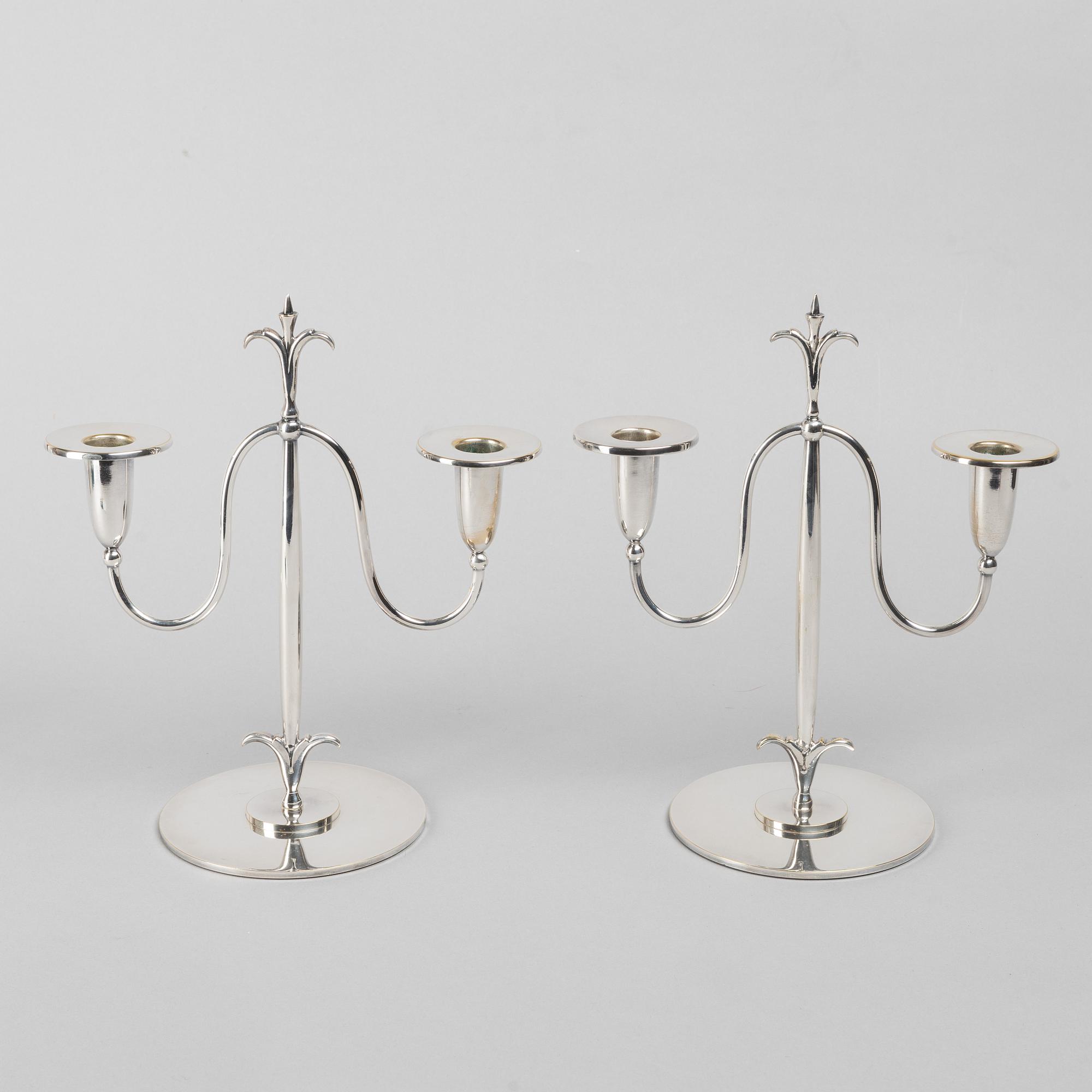 Elis Bergh, kandelabrar, ett par, nysilver, CG Hallberg, Stockholm.
