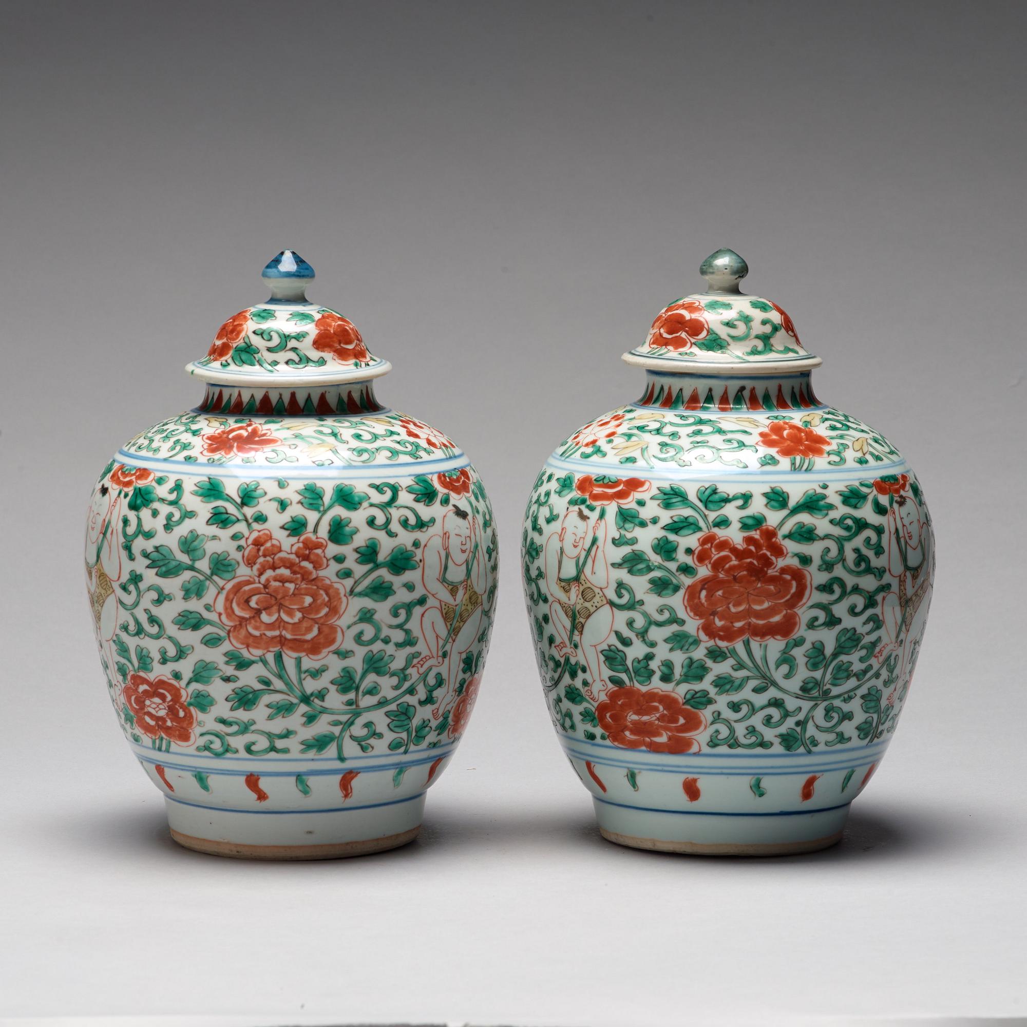 A pair of wucai Transitional jars, 17th Century.