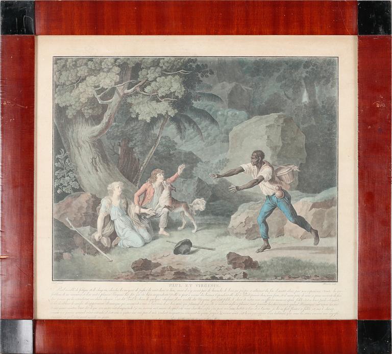 Six etchings in color by Charles-Melchior Descourtis after Jean-Frederic Schall, 18th or 19th century.