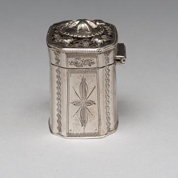 A set of three Russianand Dutch 19th century silver boxes.