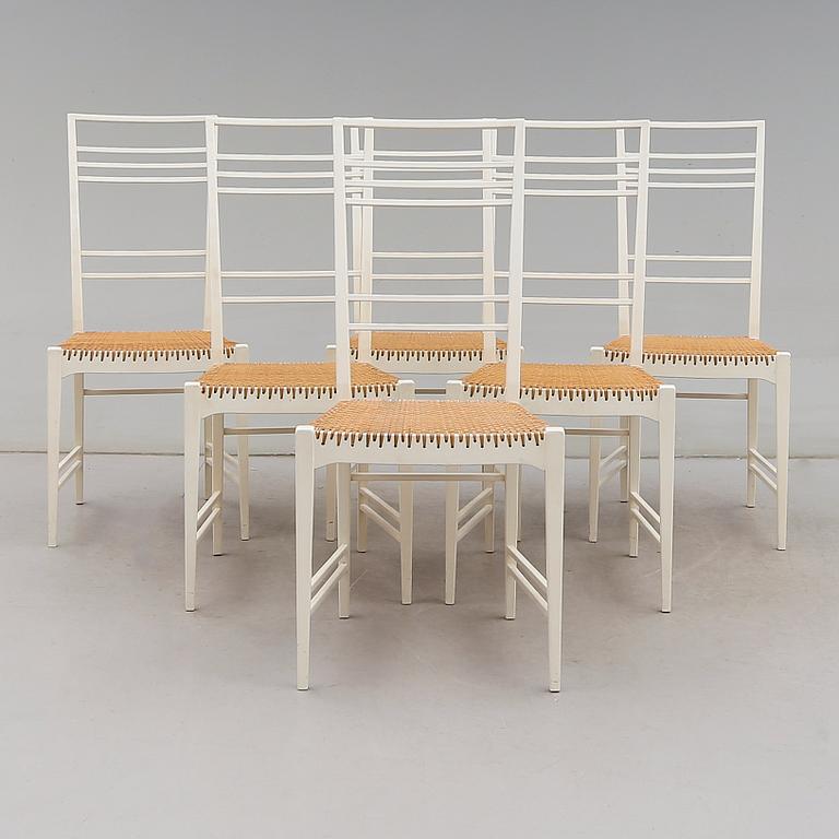 Erik Chambert, a set of six white lacquered Poem chairs, Chambert´s, Sweden 1950´s.