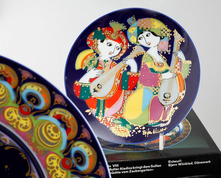 34 porcelain plates by Bjørn Wiinblad, Royal Copenhagen, second half of the 20th century.