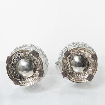 Decanters, a pair, silver and glass, with mark of G Möllenborg, Stockholm 1877.